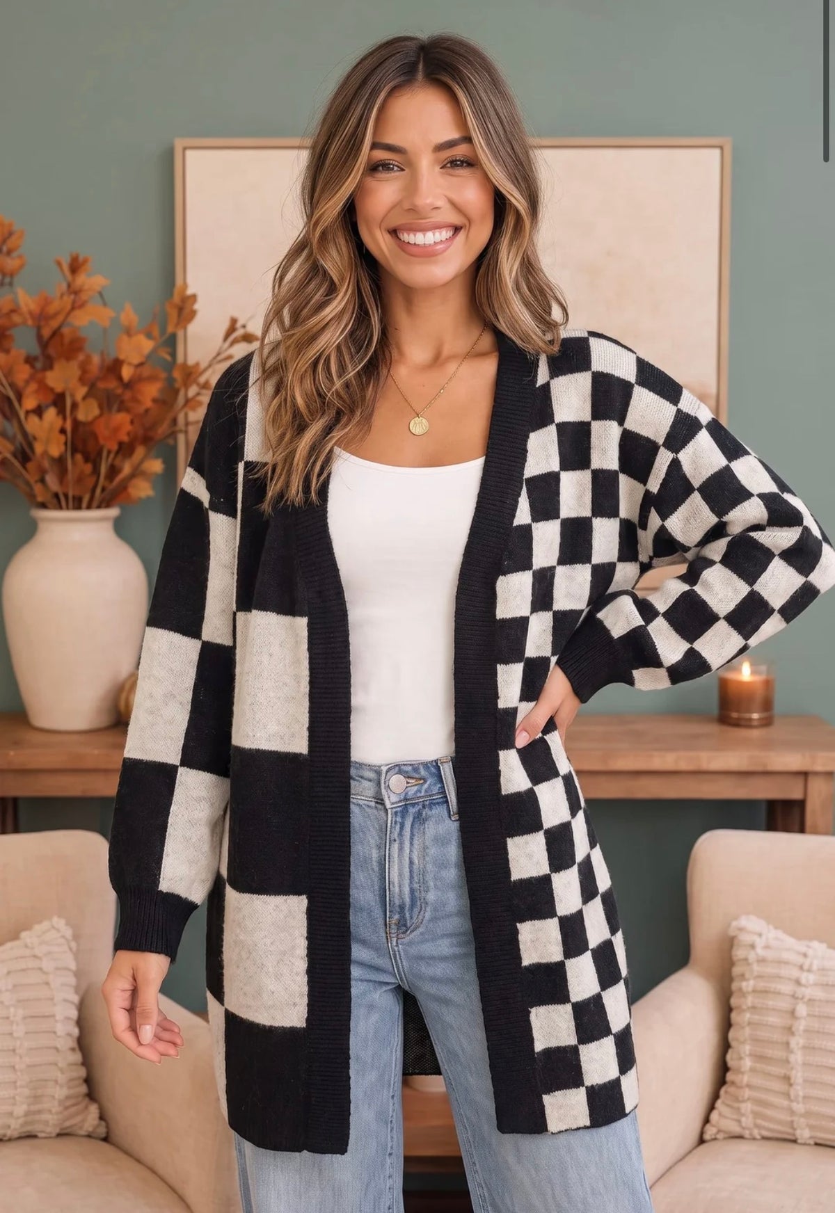 Win the race checkered sweater
