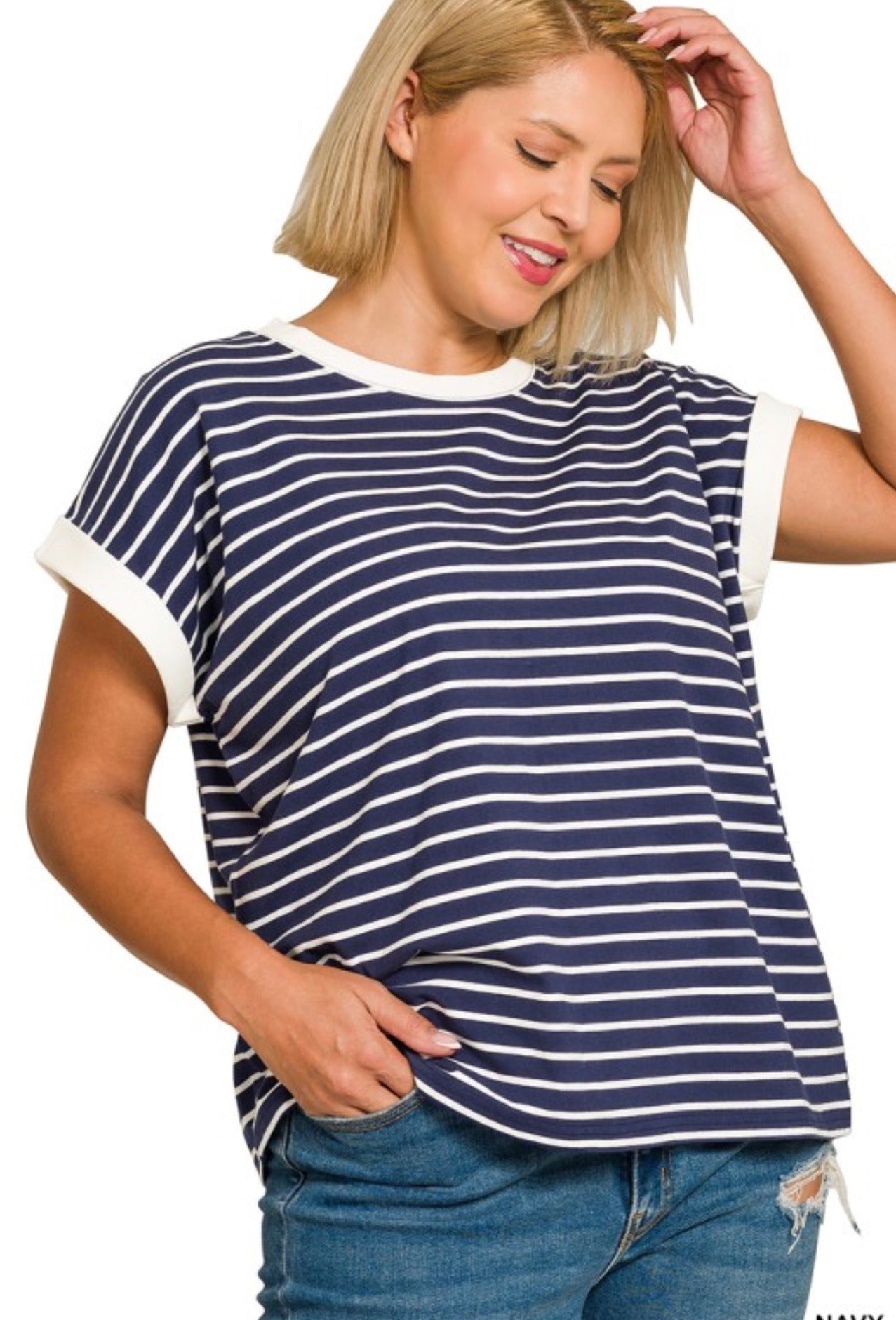 Zenana trim stripe tee