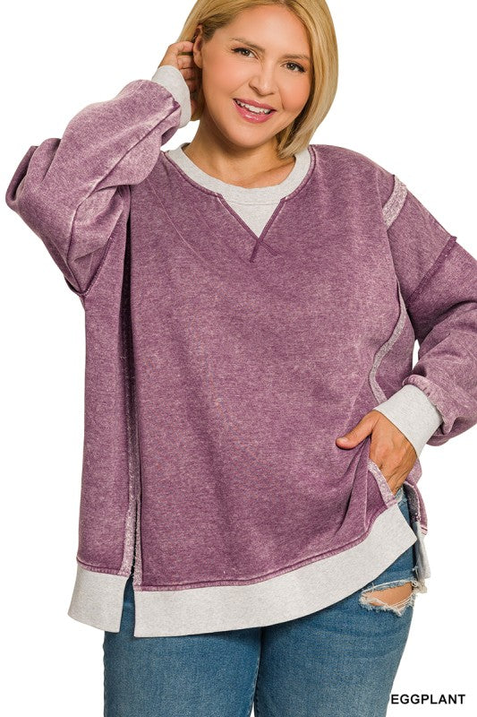 Fleece acid wash pullover