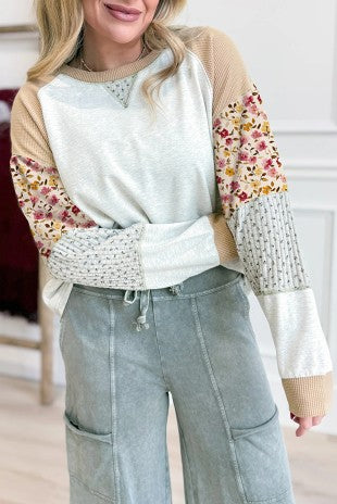 Mixed Raglan sleeve patchwork exposed scene top