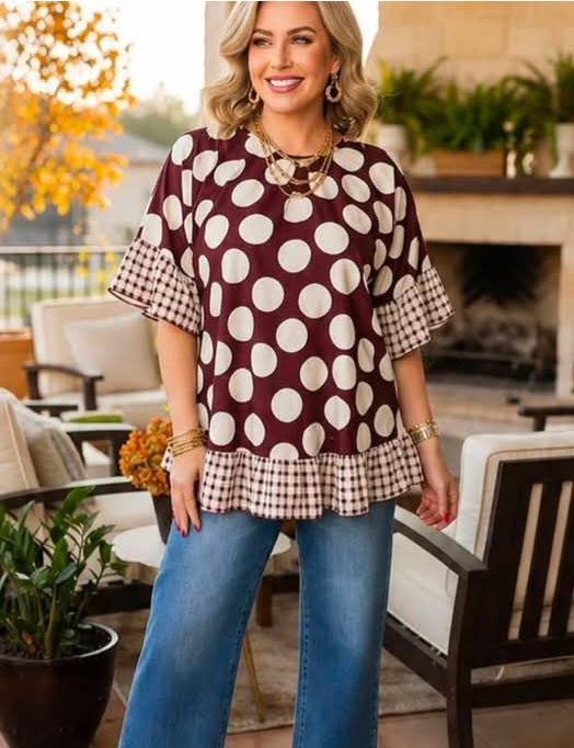 Southern Stitch polka dot top