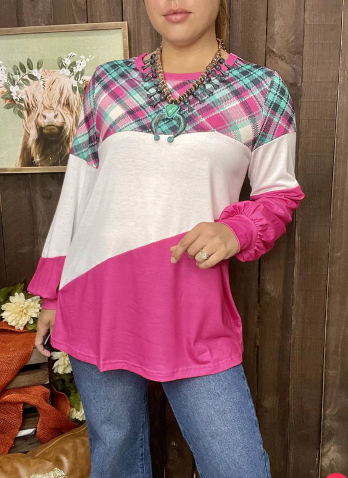 Teal & Pink Plaid Top