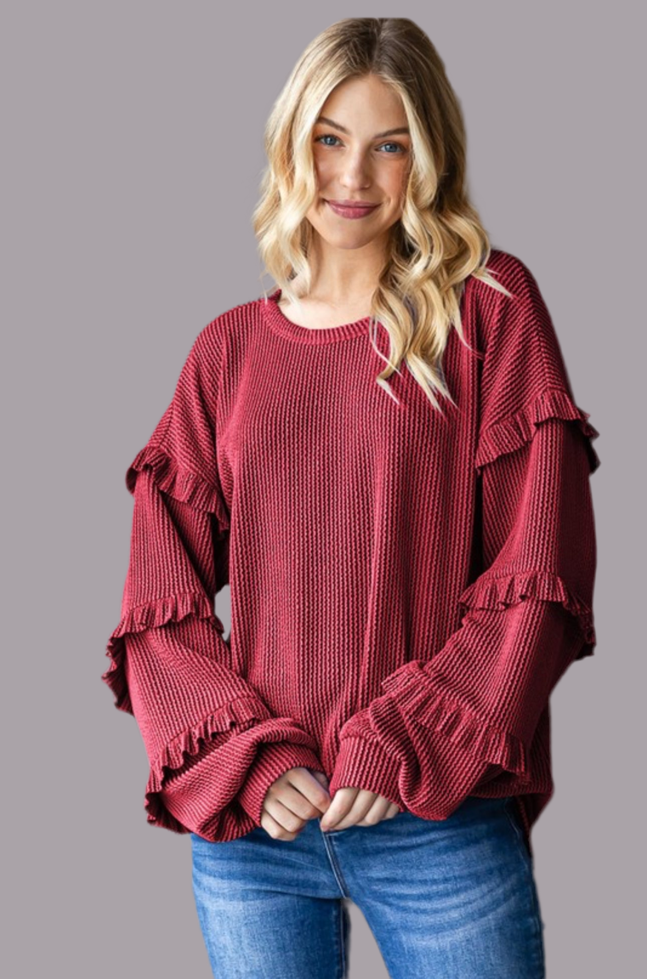 Heimish Cabernet Ruffle Long Sleeve