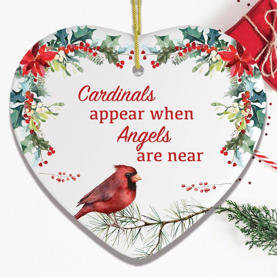 Cardinals Appear When Angels Are Near Floral Heart Christmas Ornament