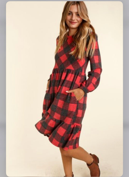 Red Black Plaid Dress