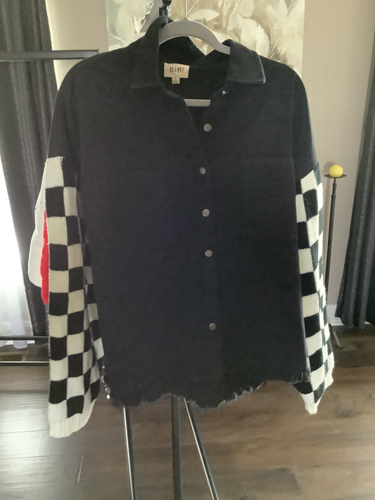 Black checkered sleeve jacket