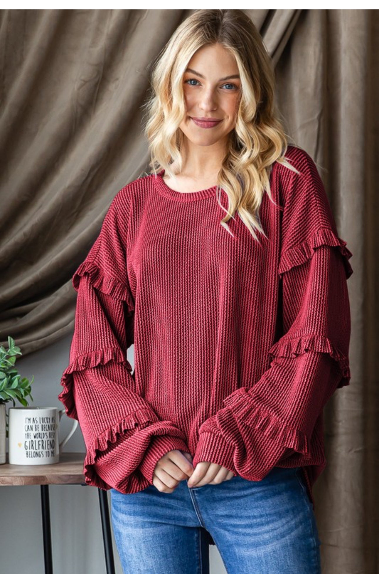 Heimish Cabernet Ruffle Long Sleeve