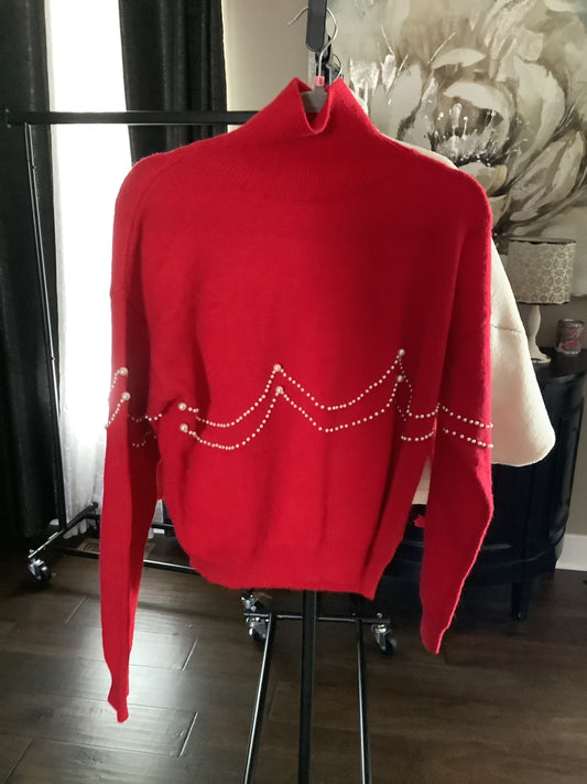 Red pearl turtle-neck sweater