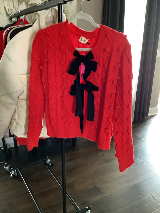 Red black velvet bow sweater