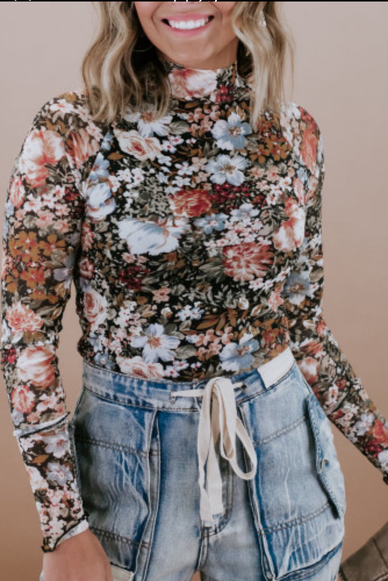 Floral mesh top