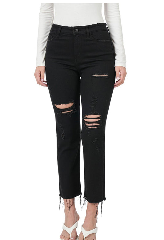 Zenana Distressed Cropped Jeans Black