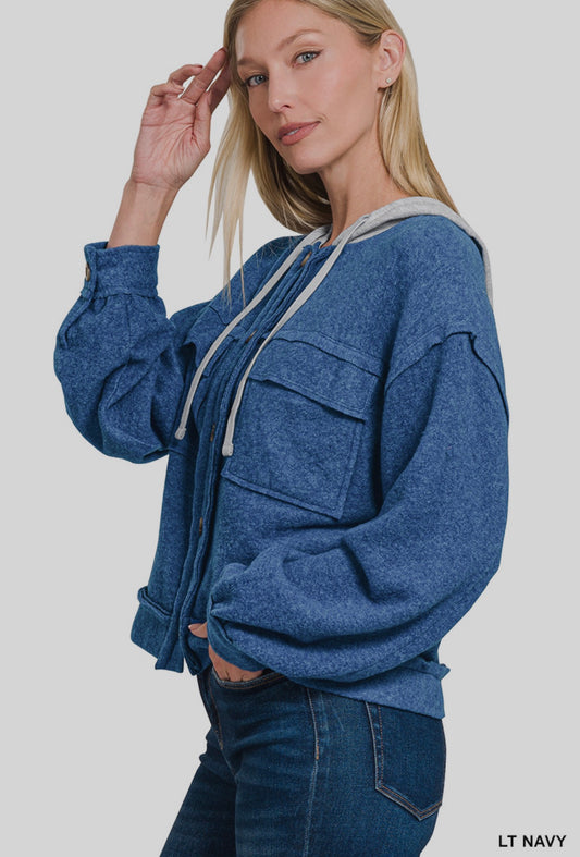 Brushed Hacci button down light navy