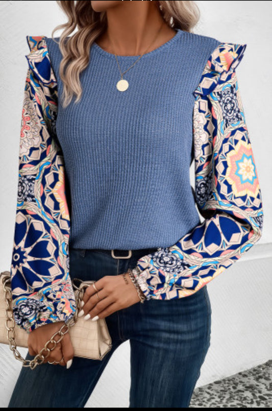 Blue Symmetrical Sleeve Top