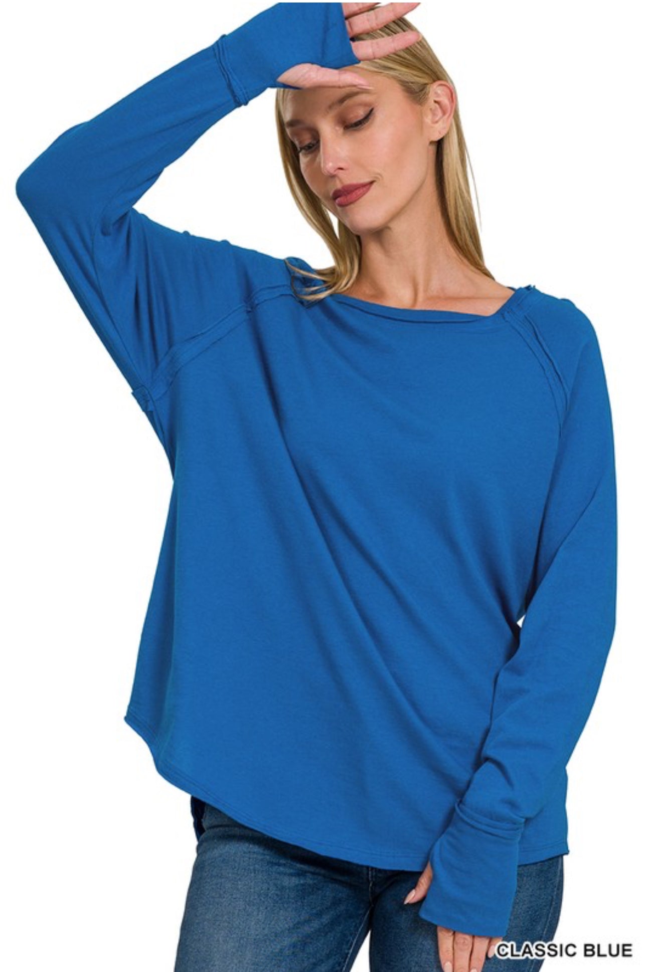 Cotton Raglan long sleeve top blue