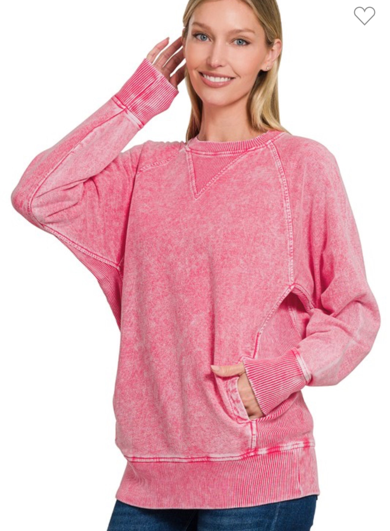 Zenana snow washed pullover red