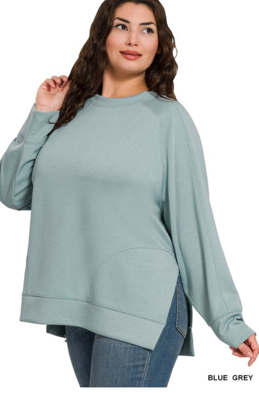 Zenana scuba pullover curvy blue