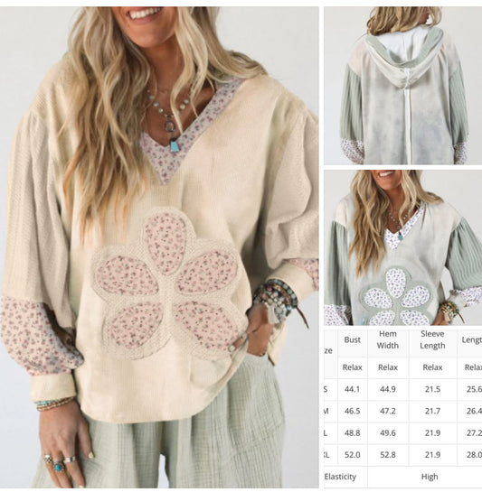 Vneck Hooded Flower top