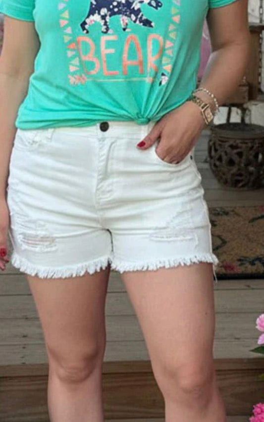 White distressed shorts