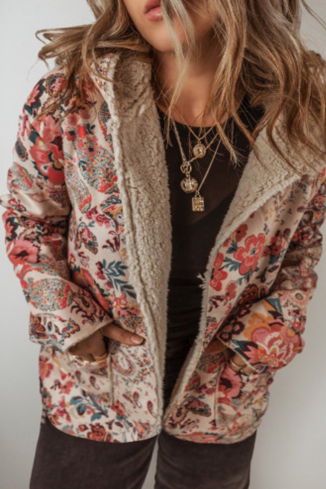 Retro Floral Fleece Jacket