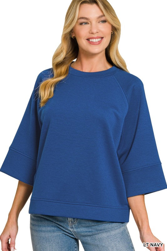 zenana 3/4 sleeve scuba top