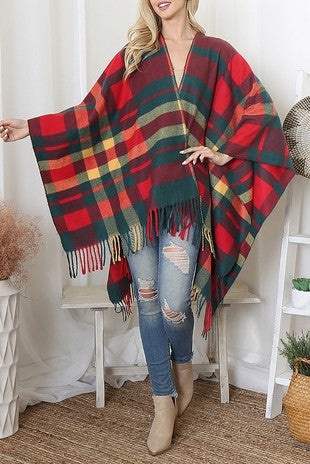 Plaid Print Fringe Kimono