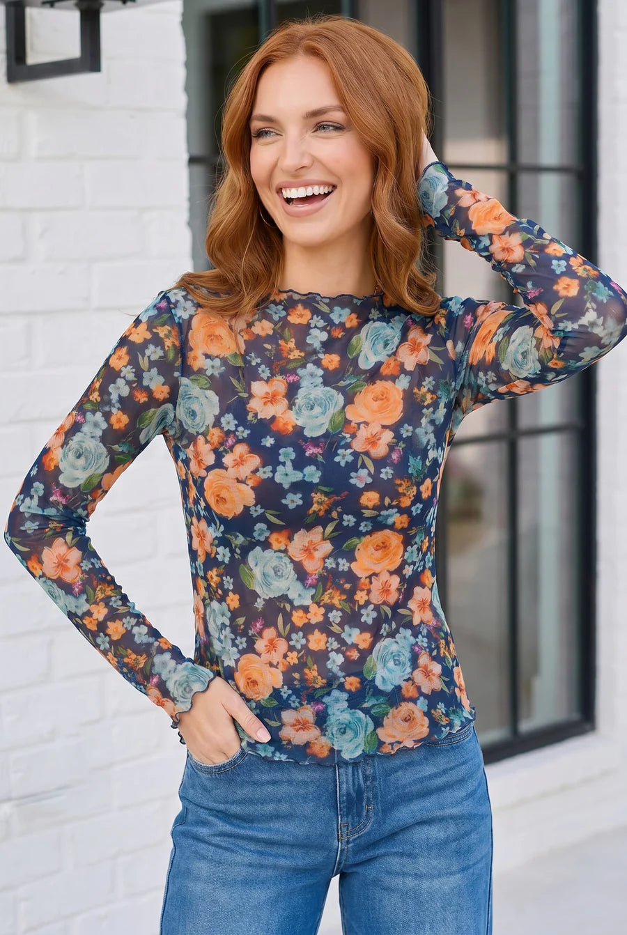 Navy mesh top
