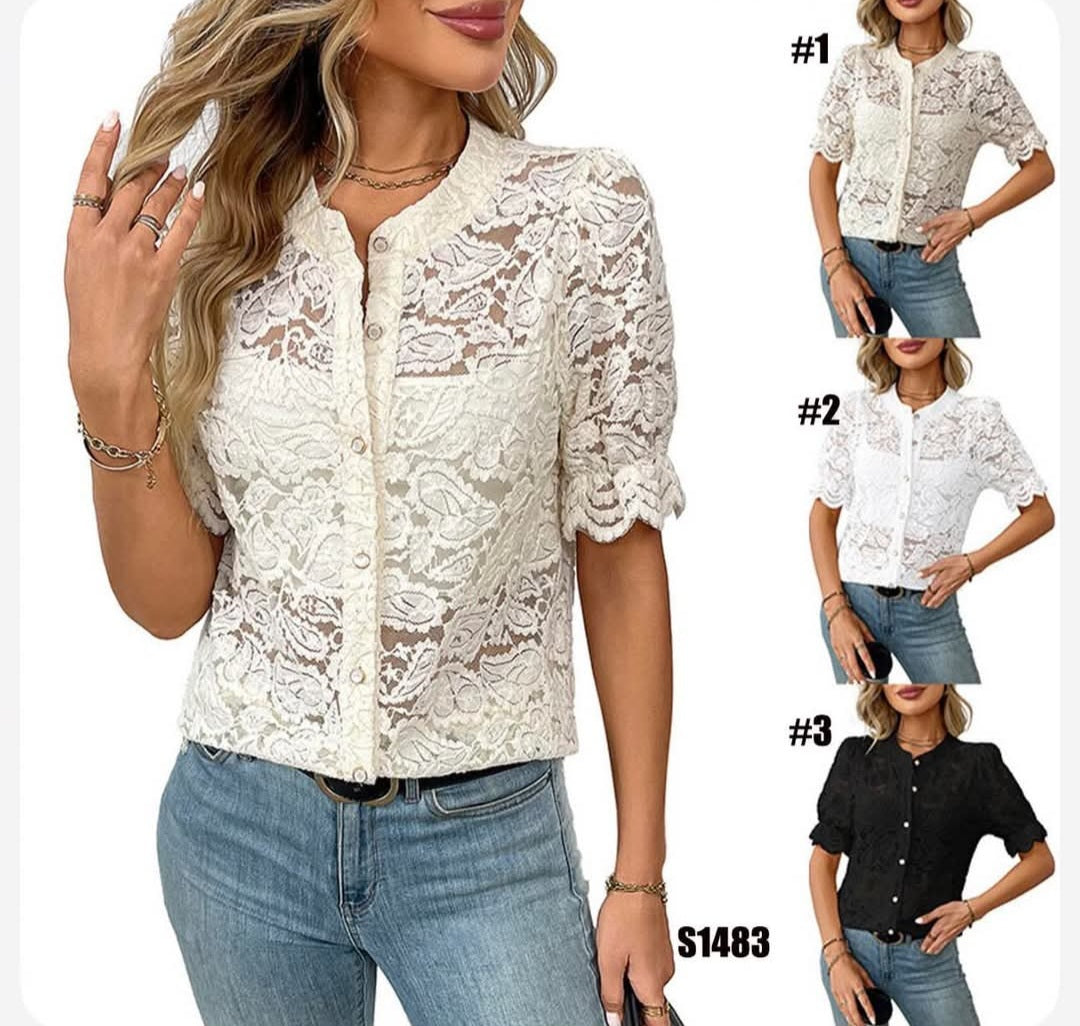 Preorder-lace luxe button top
