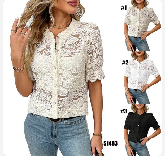 Preorder-lace luxe button top