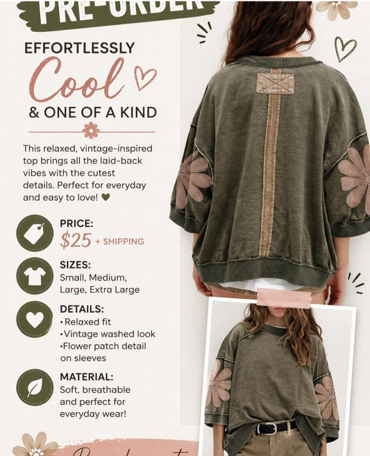 vintage wash flower patch top